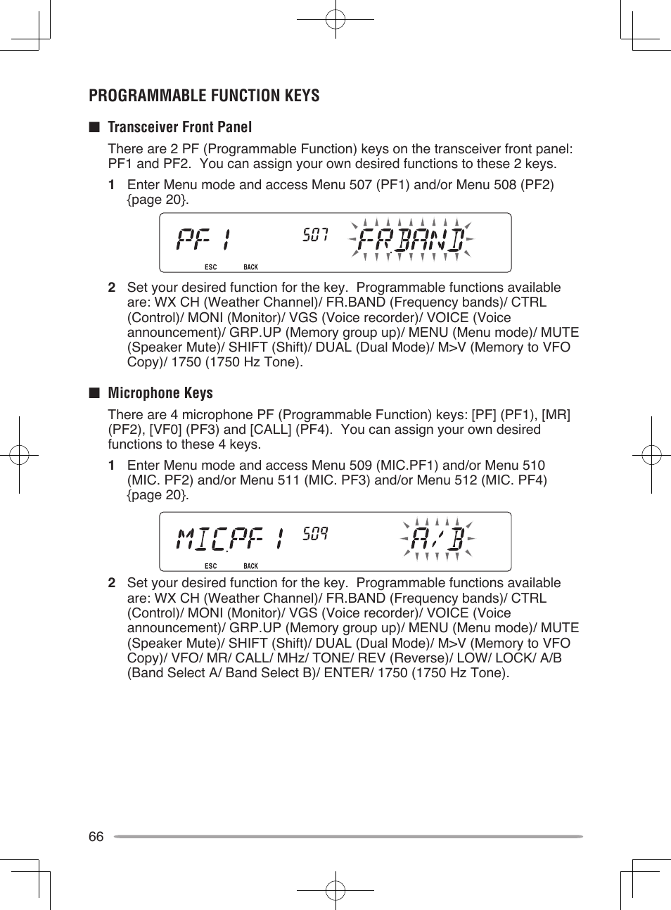 Programmable function keys | Kenwood TM-V71E User Manual | Page 74 / 107