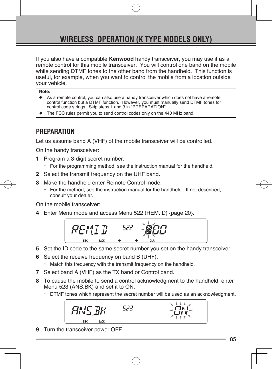 Wireless operation (k type models only), Preparation | Kenwood TM-V71E User Manual | Page 93 / 107