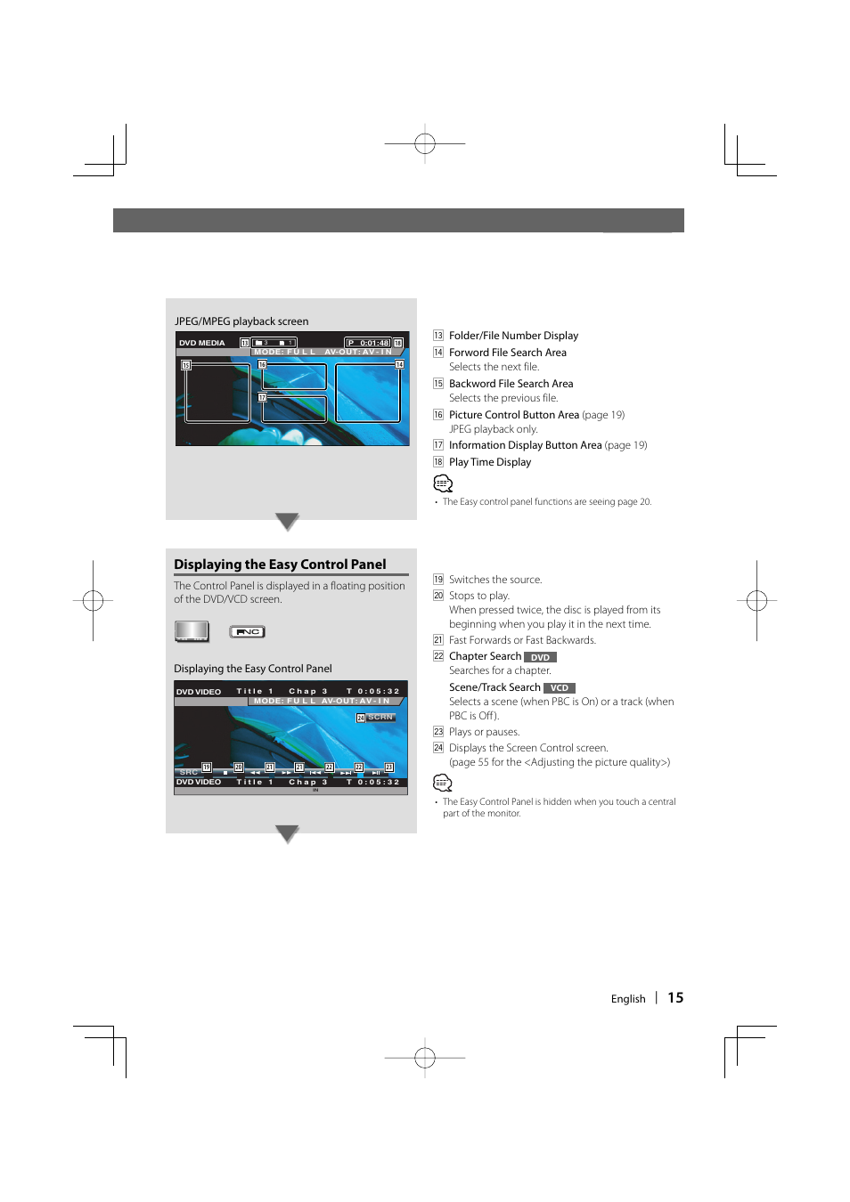 Displaying the easy control panel | Kenwood DDX6019 User Manual | Page 15 / 88
