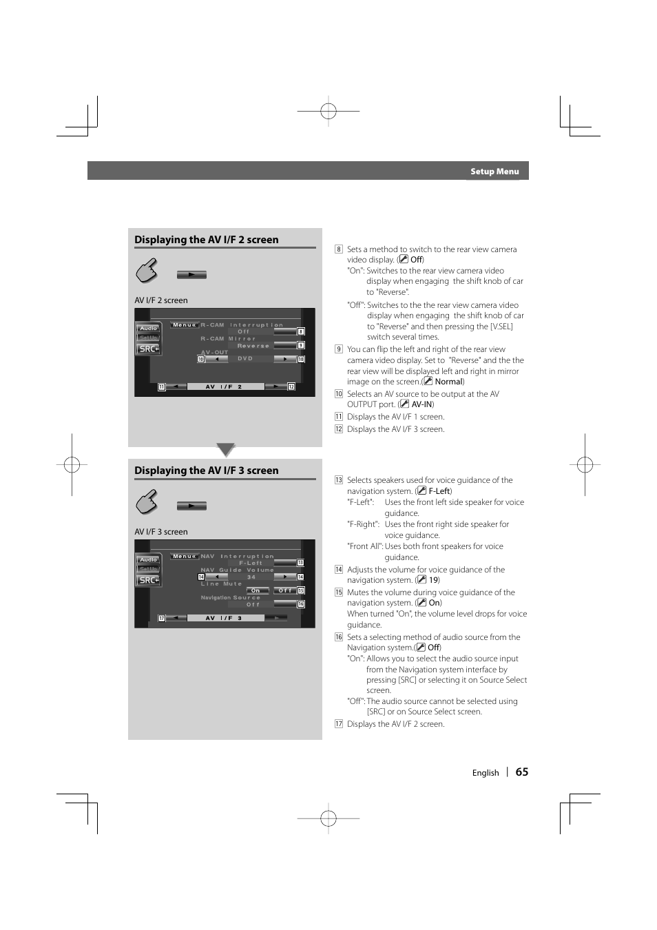 Before use, Displaying the av i/f 2 screen, Displaying the av i/f 3 screen | Kenwood DDX6019 User Manual | Page 65 / 88