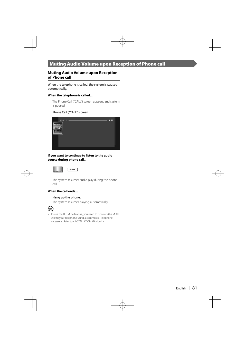 Muting audio volume upon reception of phone call | Kenwood DDX6019 User Manual | Page 81 / 88