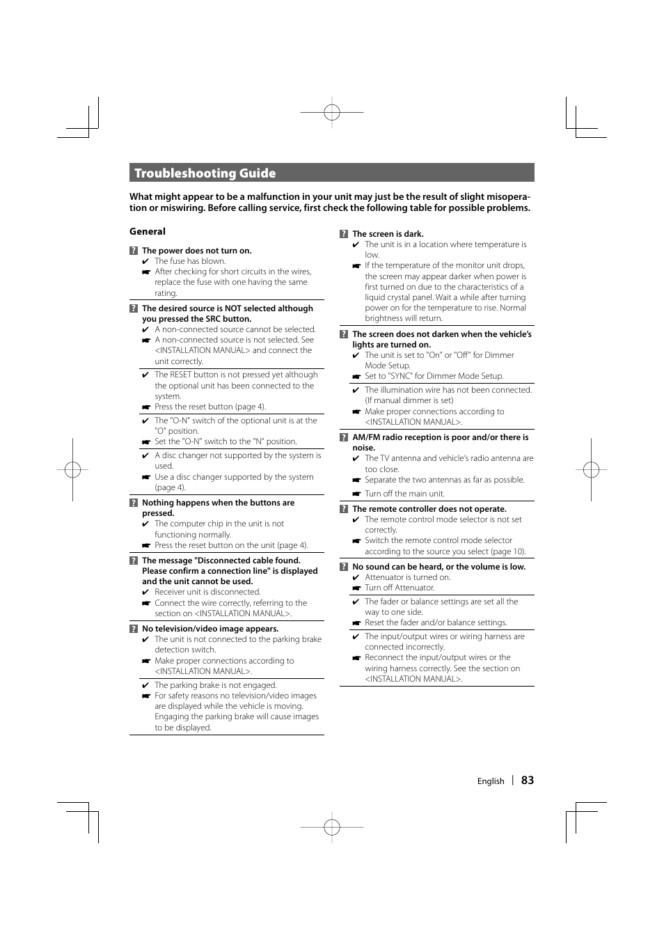 Troubleshooting guide | Kenwood DDX6019 User Manual | Page 83 / 88