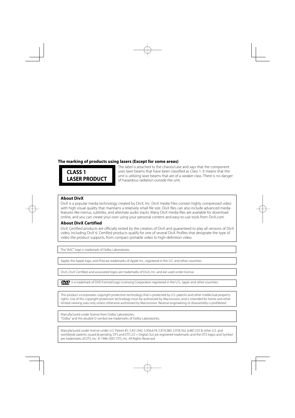 Class 1 laser product | Kenwood DDX7032M User Manual | Page 99 / 100
