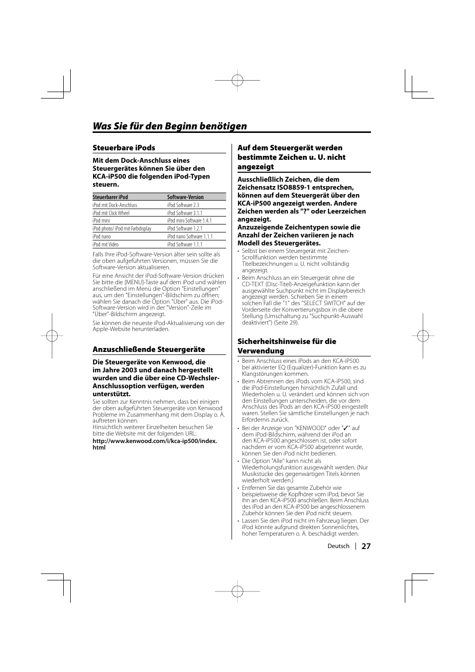 Was sie für den beginn benötigen | Kenwood KCA-iP500 User Manual | Page 27 / 84