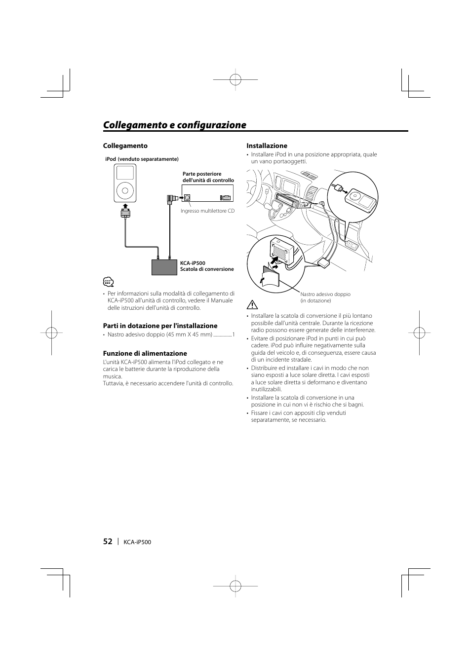 Collegamento e configurazione | Kenwood KCA-iP500 User Manual | Page 52 / 84
