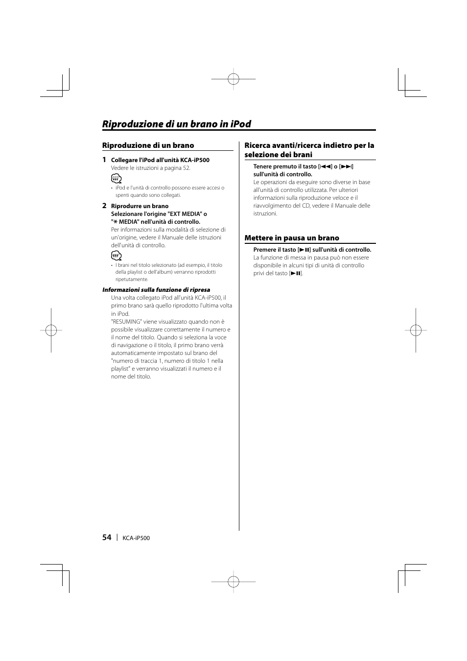 Riproduzione di un brano in ipod | Kenwood KCA-iP500 User Manual | Page 54 / 84
