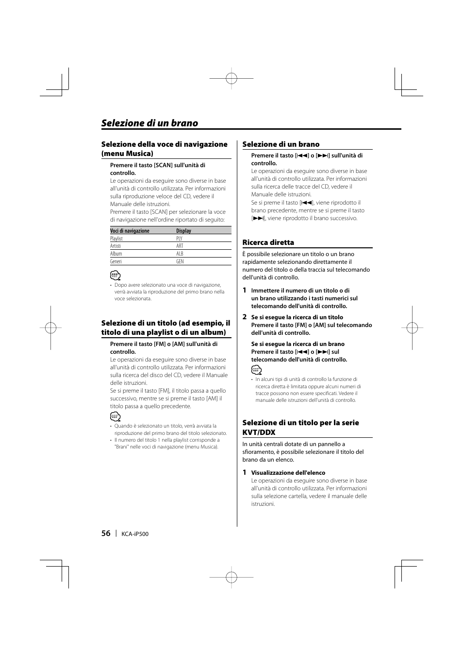 Selezione di un brano | Kenwood KCA-iP500 User Manual | Page 56 / 84