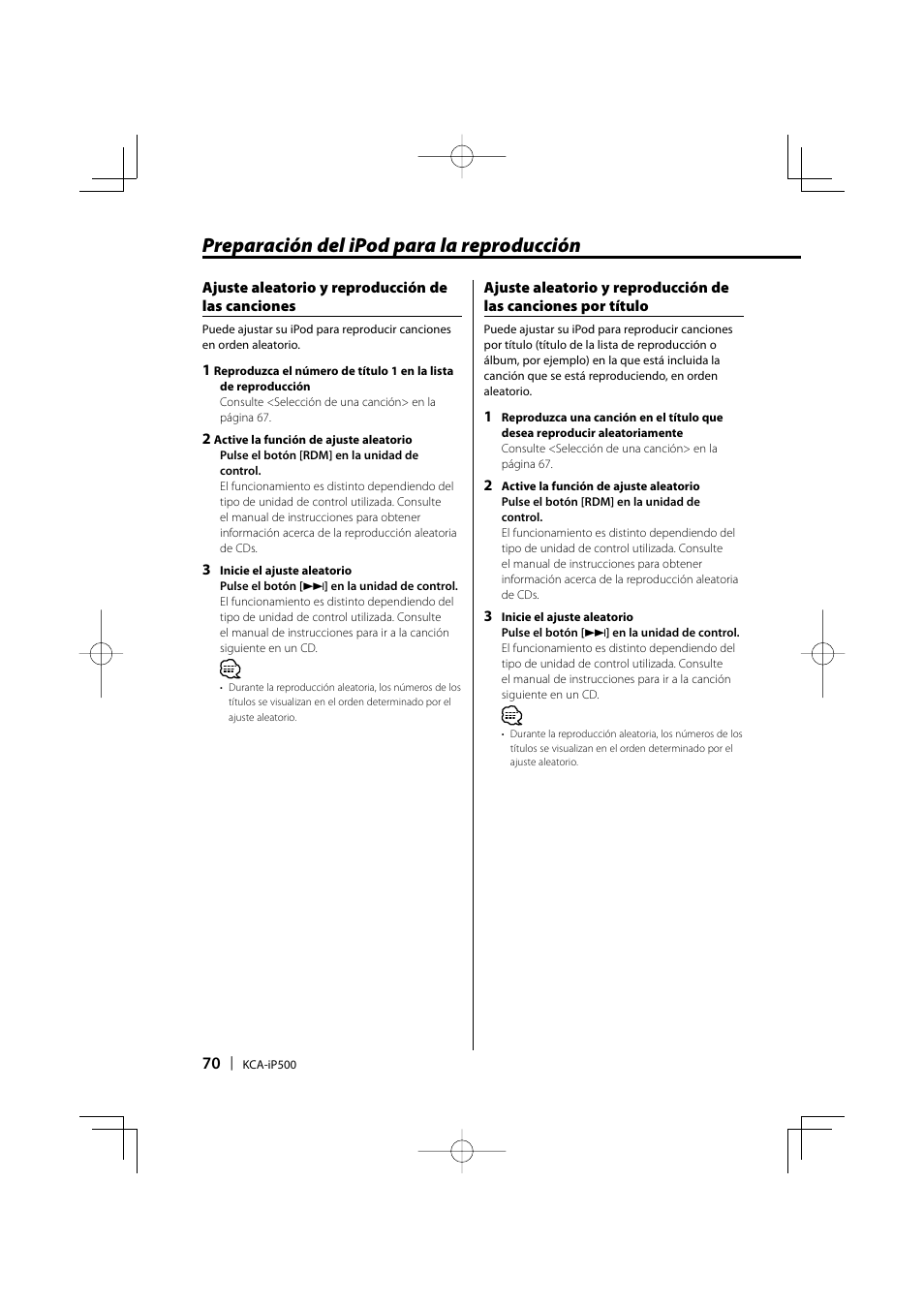 Preparación del ipod para la reproducción | Kenwood KCA-iP500 User Manual | Page 70 / 84
