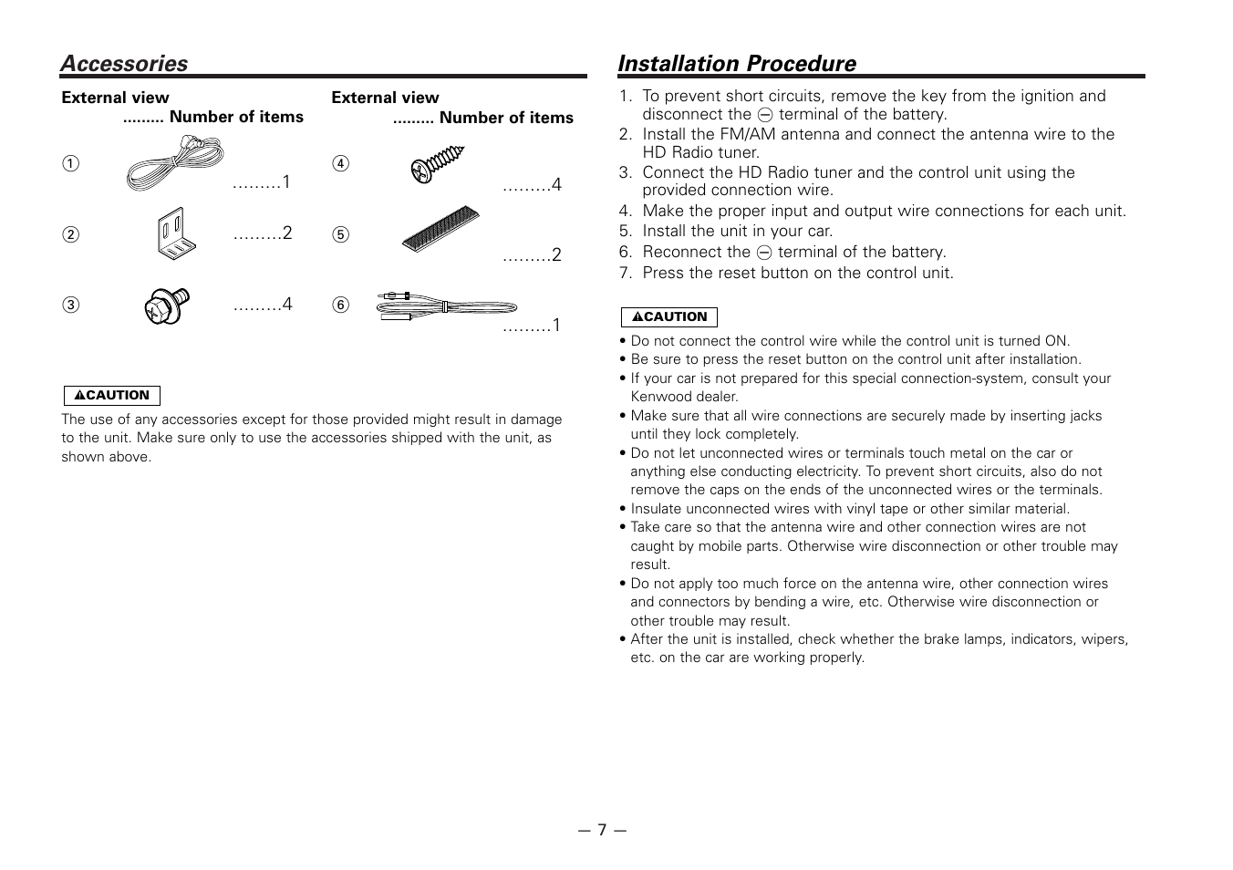 Accessories, Installation procedure | Kenwood KTC-HR100 User Manual | Page 7 / 32