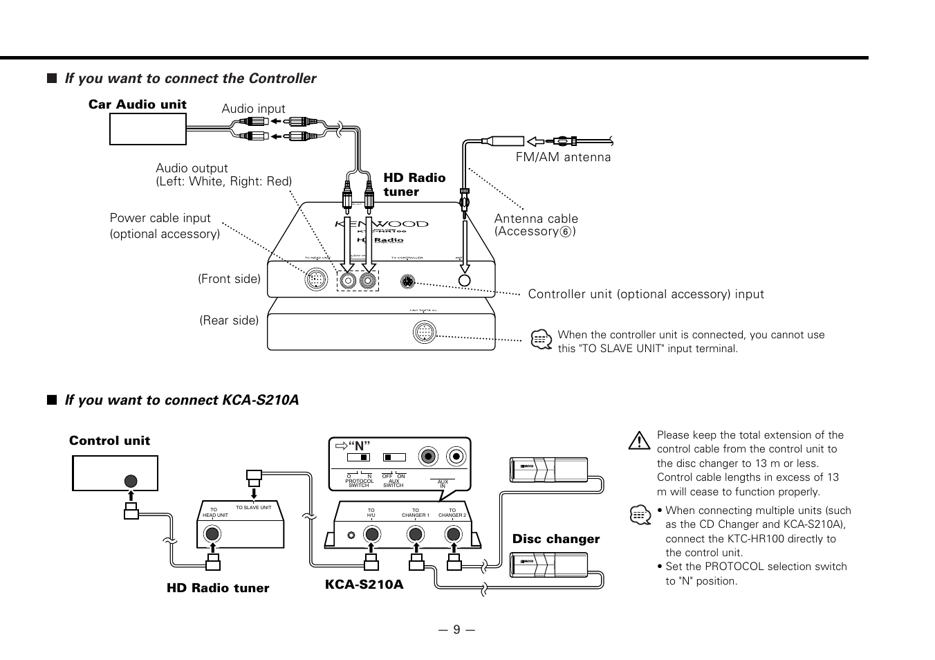 If you want to connect the controller, If you want to connect kca-s210a | Kenwood KTC-HR100 User Manual | Page 9 / 32