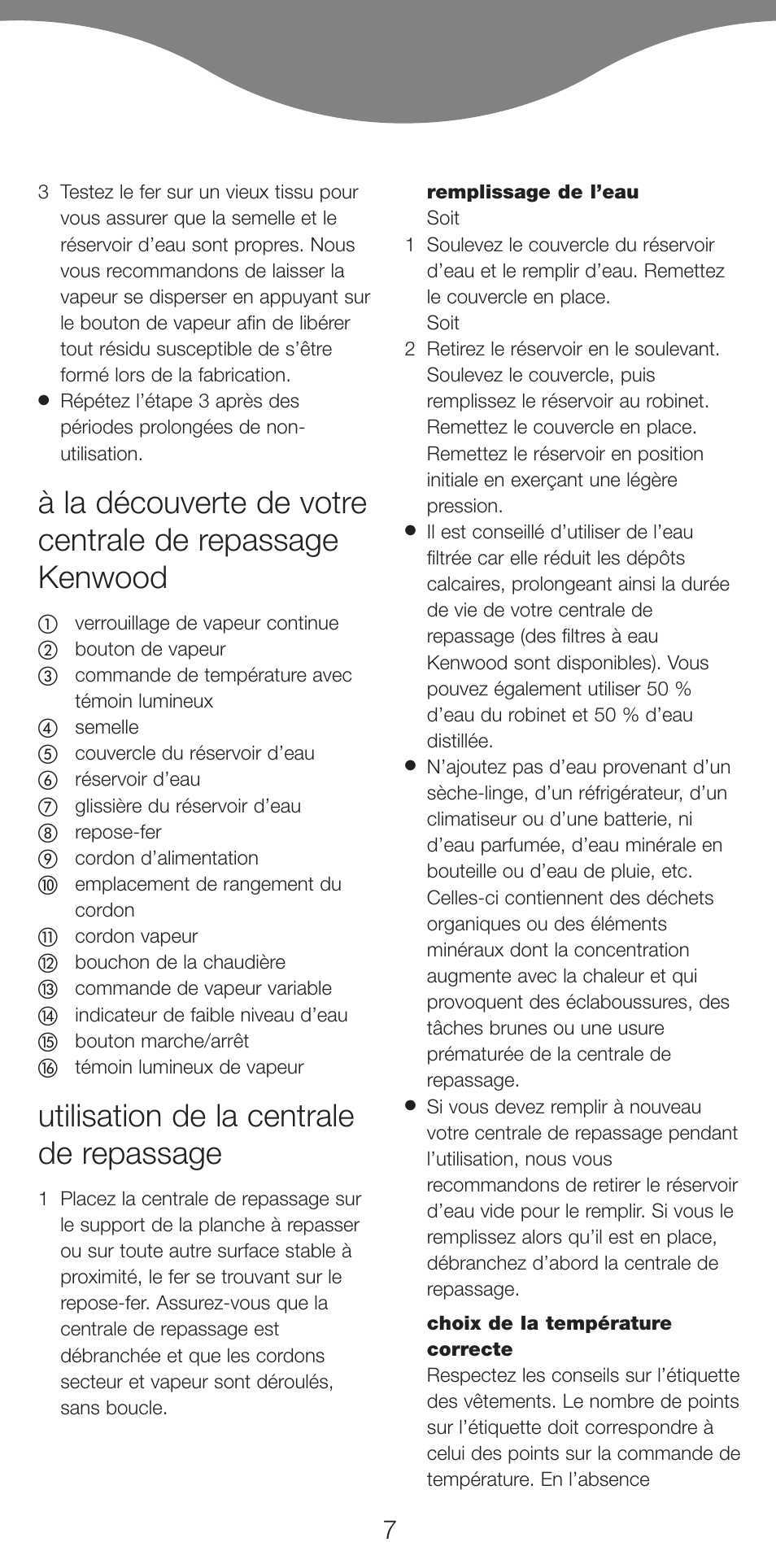 Utilisation de la centrale de repassage | Kenwood IC550 series User Manual | Page 10 / 28