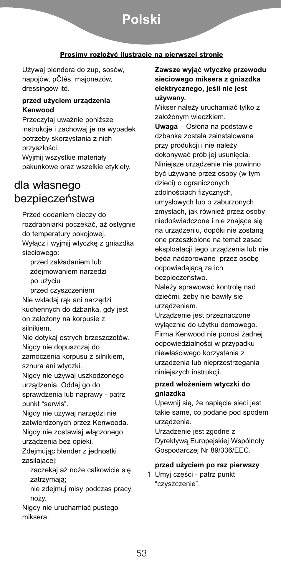 Polski, Dla w¢asnego bezpieczeæstwa | Kenwood BL650 User Manual | Page 53 / 67