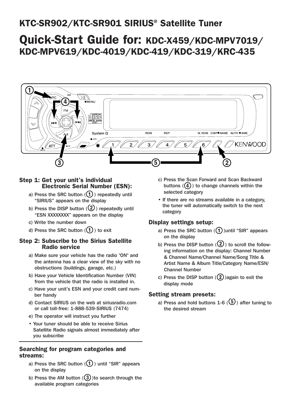 Quick-start guide for, Satellite tuner | Kenwood KTC-SR901 User Manual | Page 7 / 12
