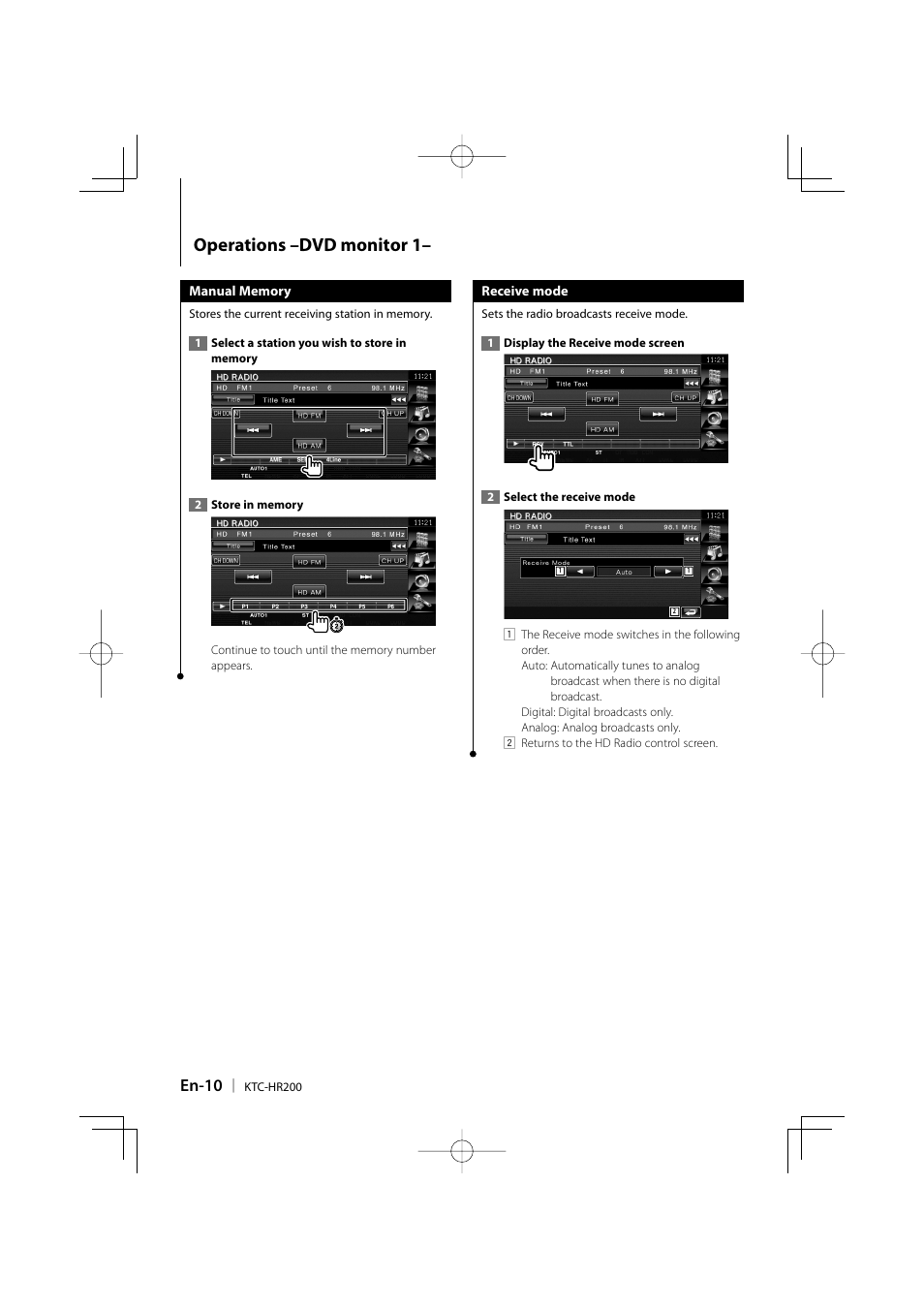 Operations –dvd monitor 1, En-10 | Kenwood KTC-HR200 User Manual | Page 10 / 52