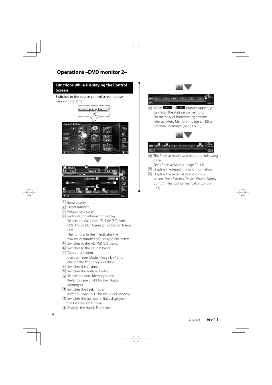 Operations –dvd monitor 2, En-11 | Kenwood KTC-HR200 User Manual | Page 11 / 52