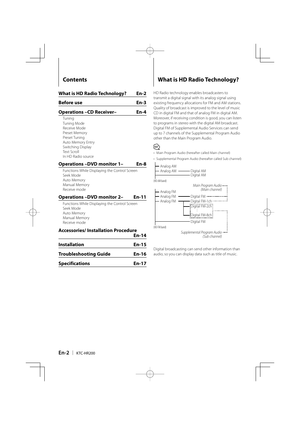 Contents what is hd radio technology | Kenwood KTC-HR200 User Manual | Page 2 / 52