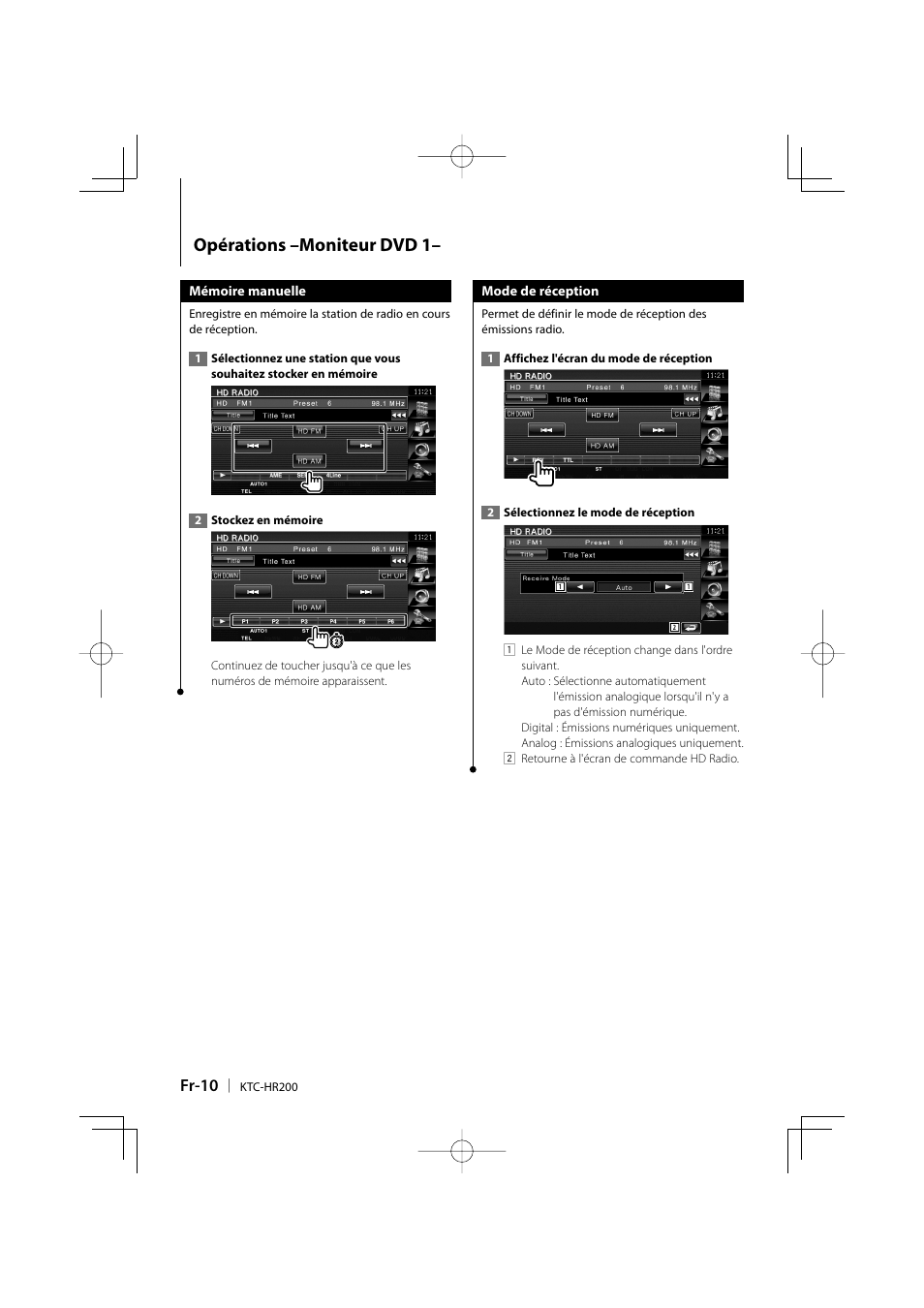 Opérations –moniteur dvd 1, Fr-10 | Kenwood KTC-HR200 User Manual | Page 26 / 52