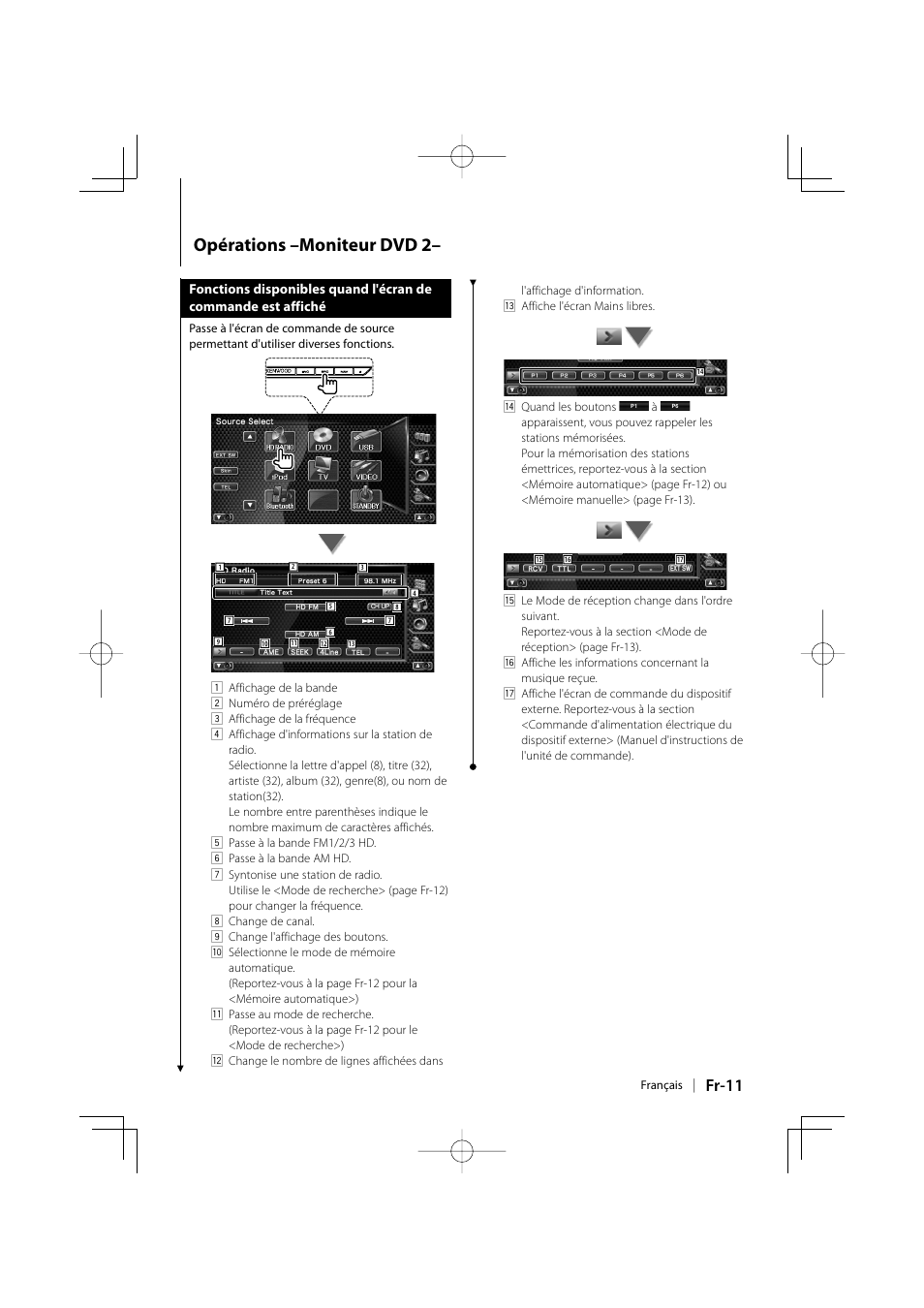 Opérations –moniteur dvd 2, Fr-11 | Kenwood KTC-HR200 User Manual | Page 27 / 52