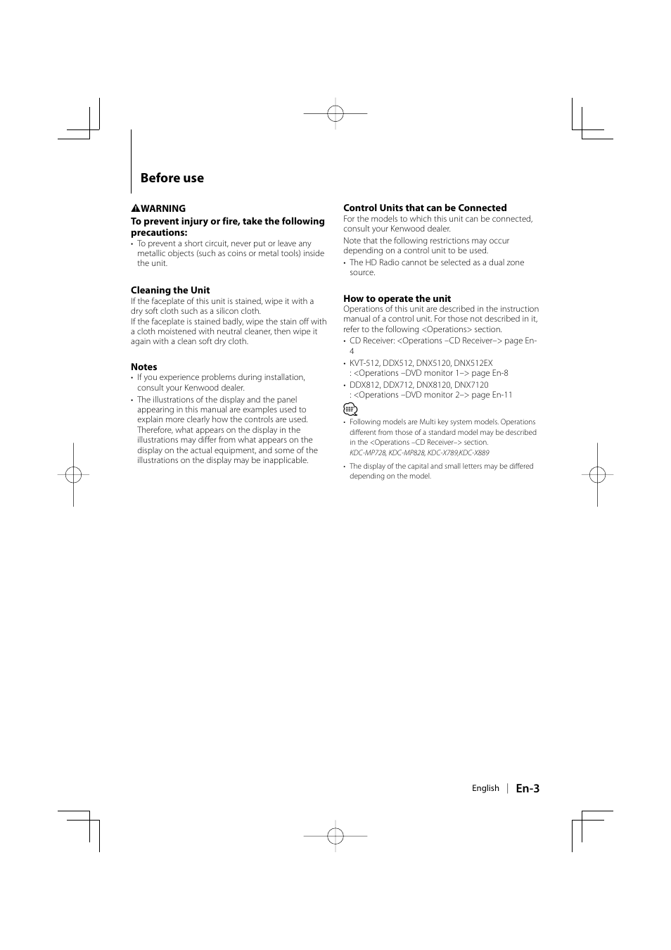 Before use, En-3 | Kenwood KTC-HR200 User Manual | Page 3 / 52