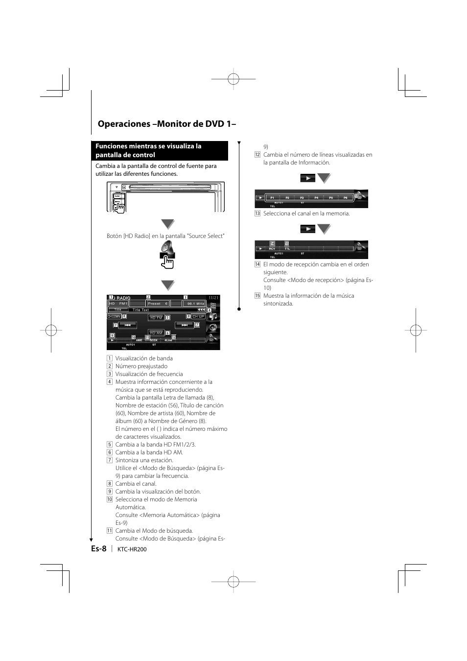 Operaciones –monitor de dvd 1, Es-8 | Kenwood KTC-HR200 User Manual | Page 40 / 52