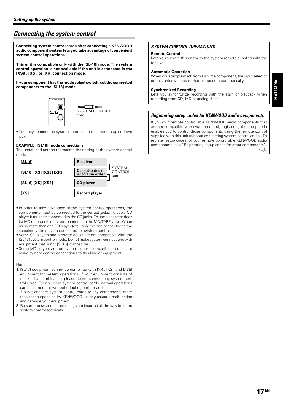 Connecting the system control | Kenwood KRF-V8070D User Manual | Page 17 / 48