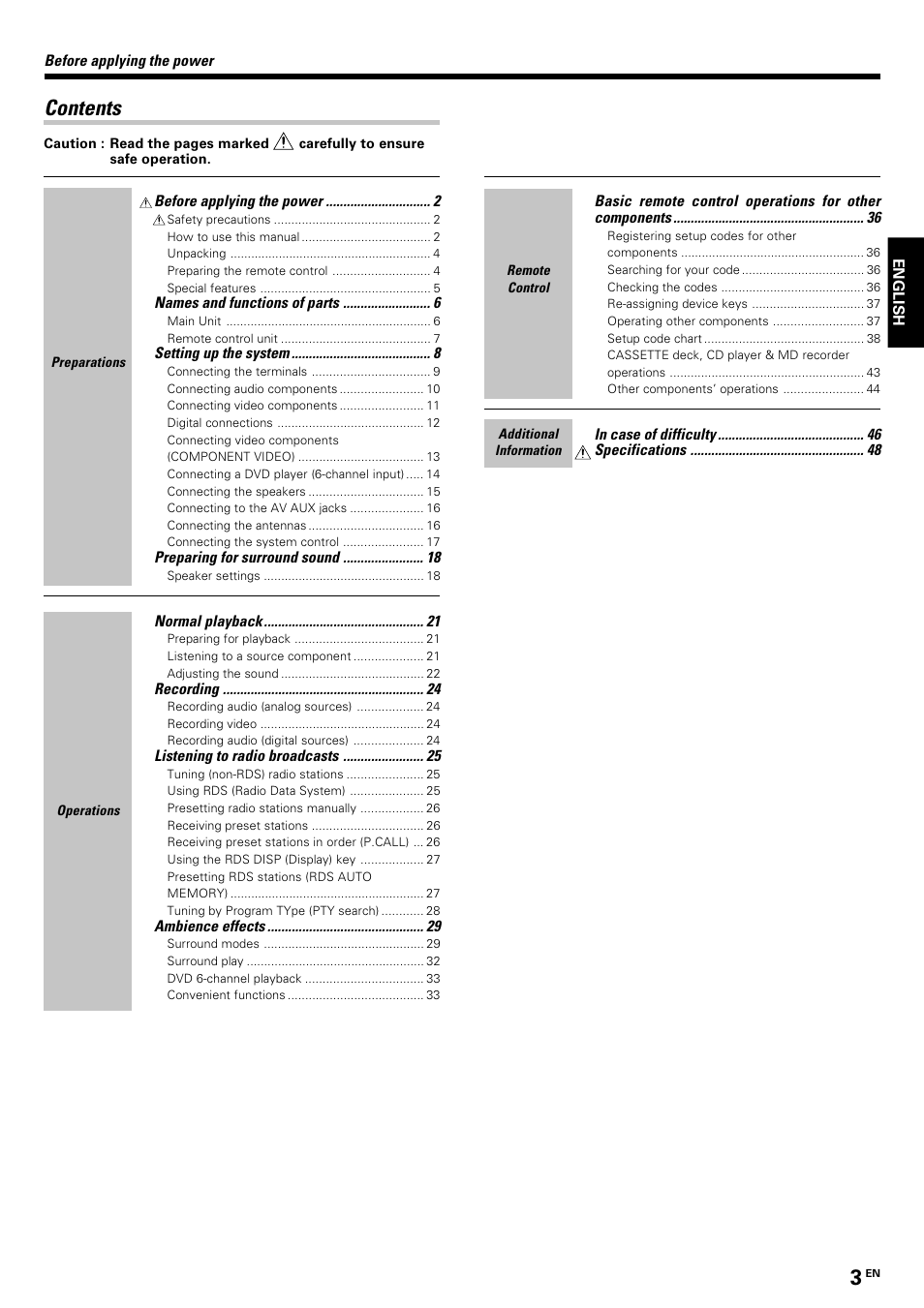 Kenwood KRF-V8070D User Manual | Page 3 / 48