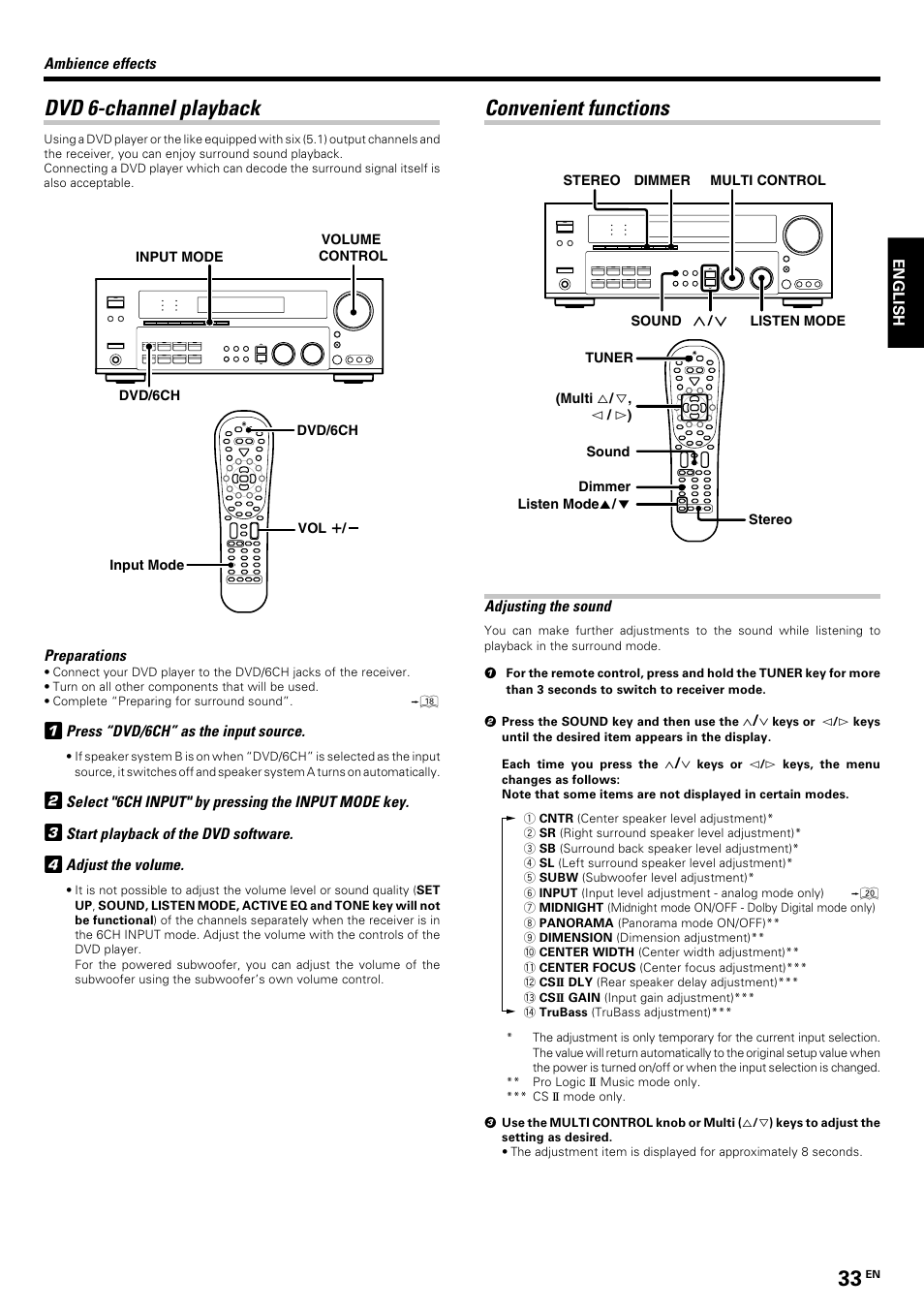 Dvd 6-channel playback, Convenient functions | Kenwood KRF-V8070D User Manual | Page 33 / 48