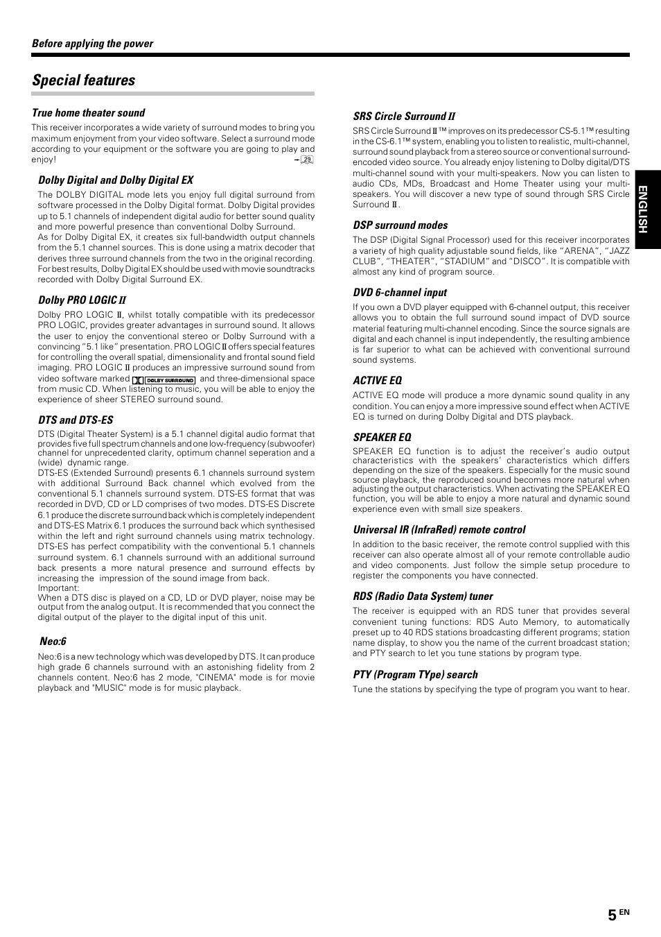 Special features | Kenwood KRF-V8070D User Manual | Page 5 / 48