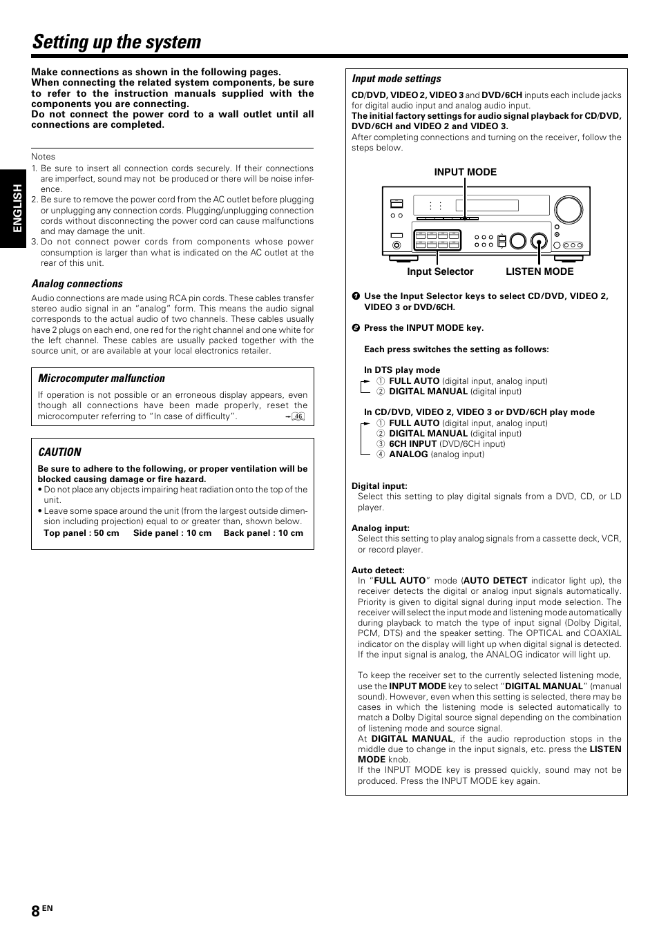 Setting up the system | Kenwood KRF-V8070D User Manual | Page 8 / 48