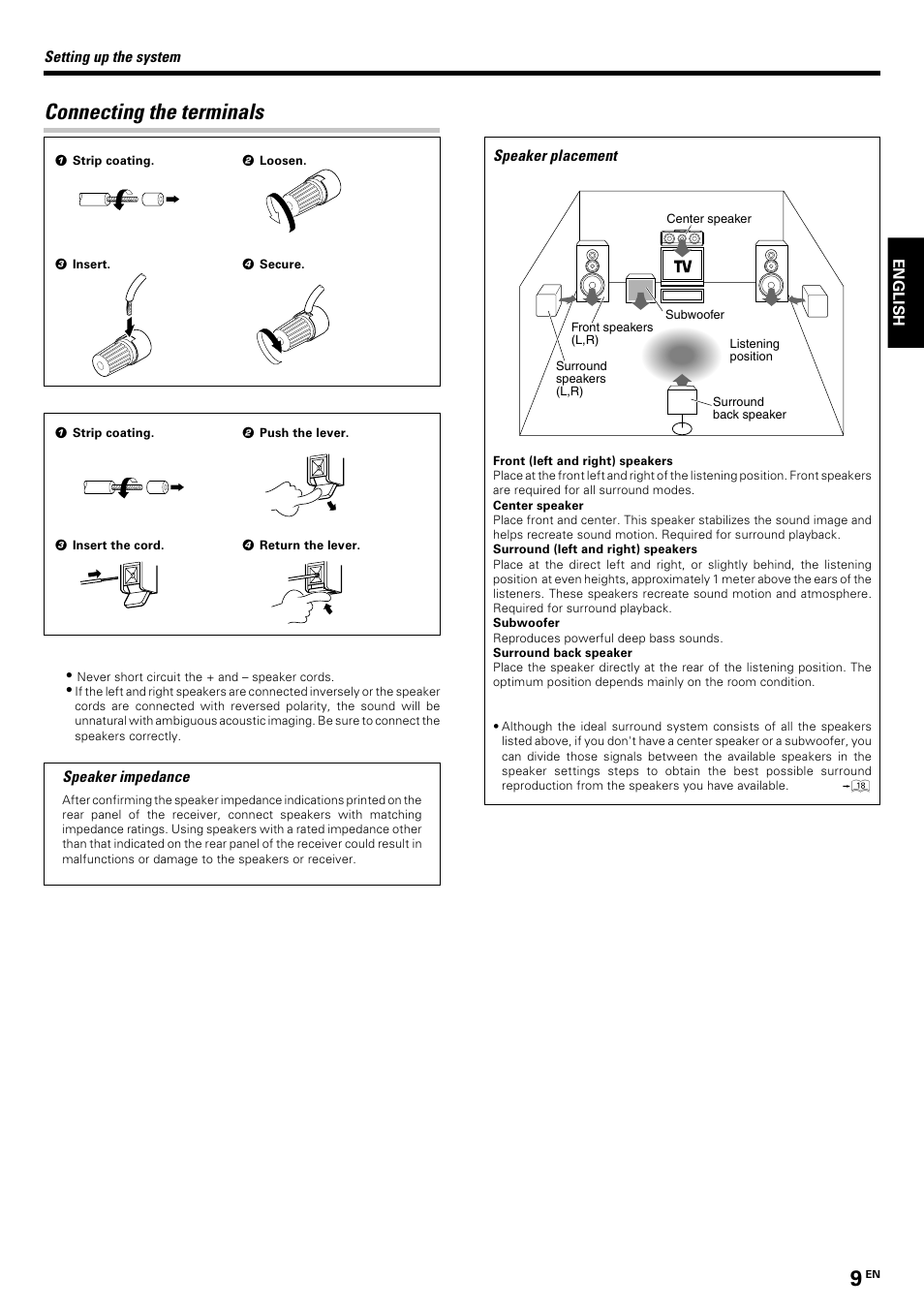 Connecting the terminals | Kenwood KRF-V8070D User Manual | Page 9 / 48