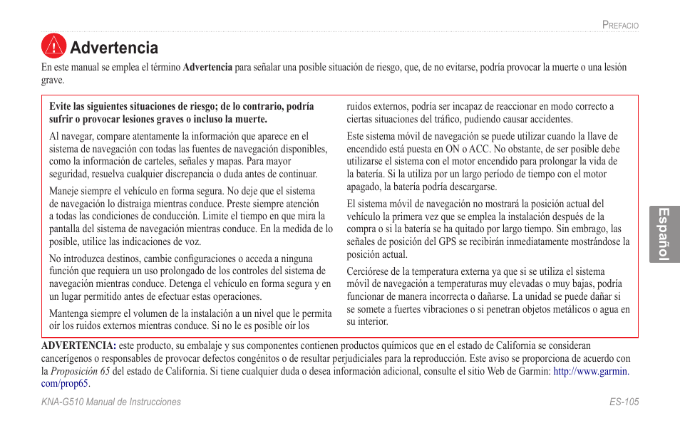 Advertencia | Kenwood KNA-G510 User Manual | Page 111 / 160