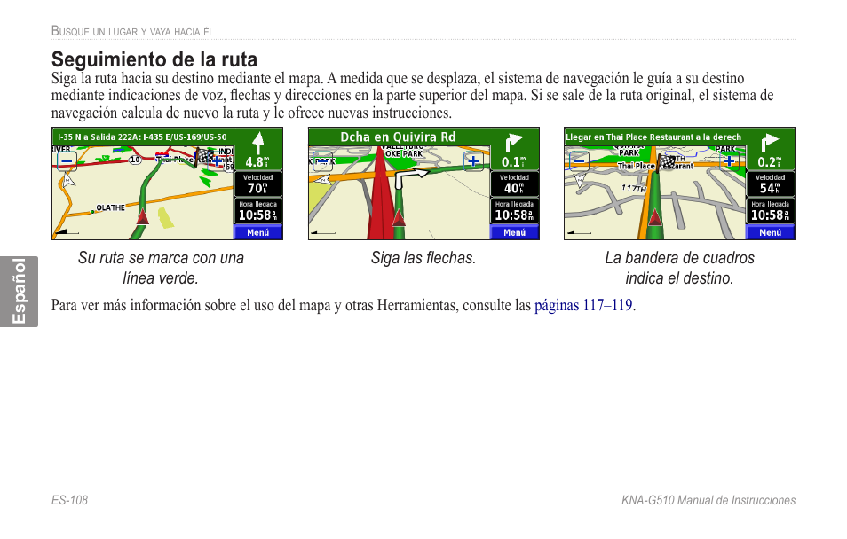 Seguimiento.de.la.ruta, Seguimiento de la ruta | Kenwood KNA-G510 User Manual | Page 114 / 160