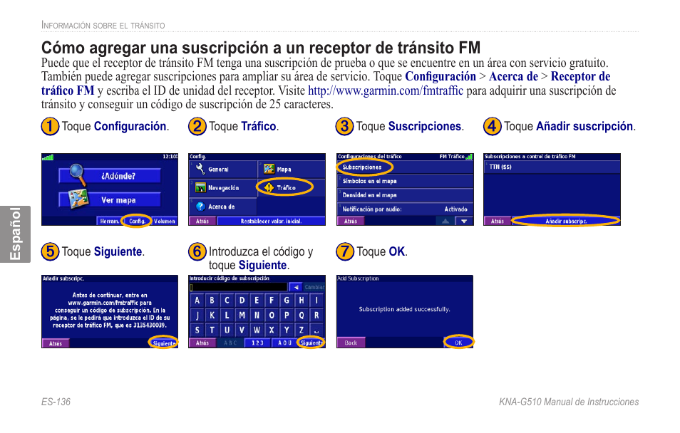Cómo.agregar.una.suscripción.a.un, Receptor.de.tránsito.fm | Kenwood KNA-G510 User Manual | Page 142 / 160