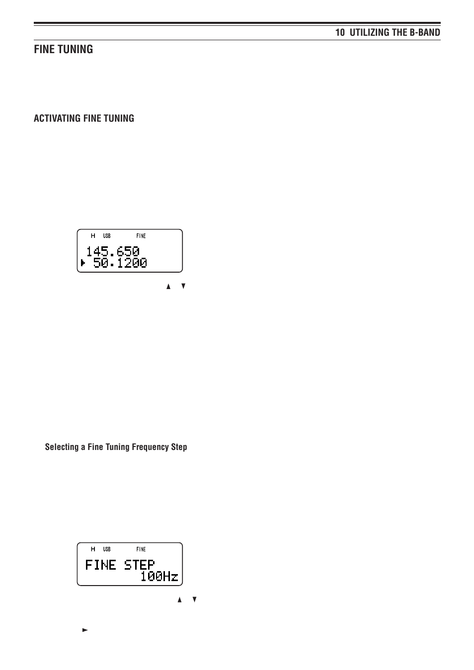 Fine tuning, 10 utilizing the b-band, Activating fine tuning | Kenwood TH-F6A User Manual | Page 40 / 64