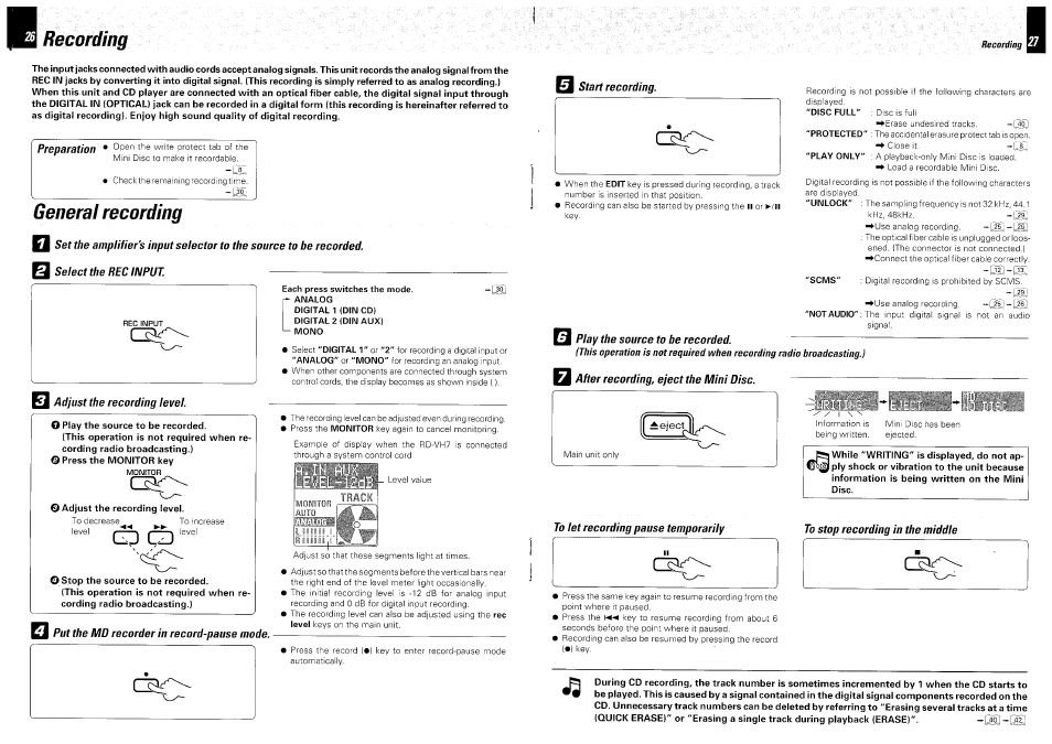 General recording, Recording | Kenwood DM-VH7 User Manual | Page 14 / 26