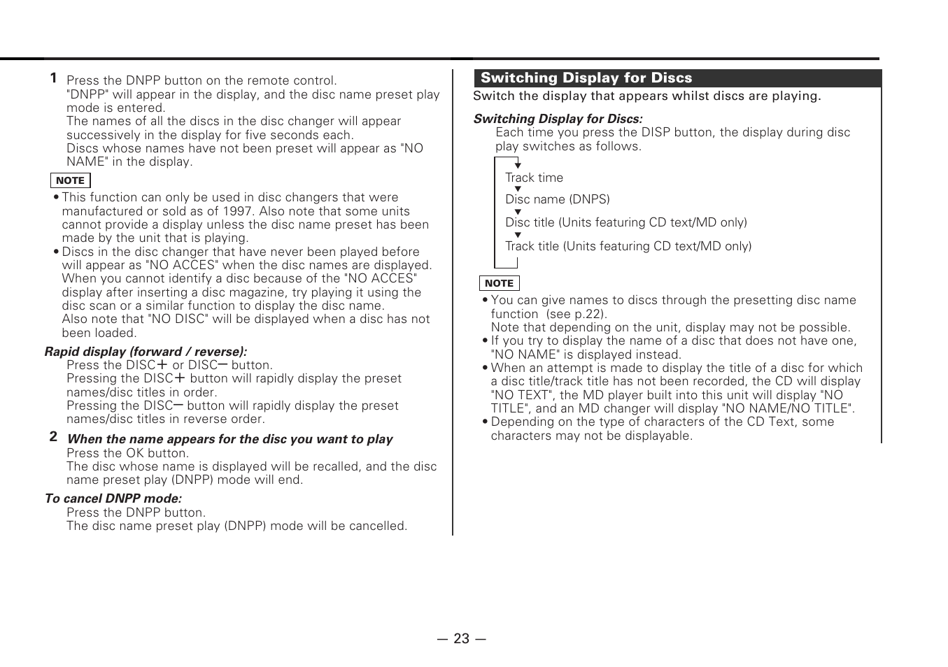 Switching display for discs | Kenwood MD-RECEIVER KMD-870R User Manual | Page 23 / 36