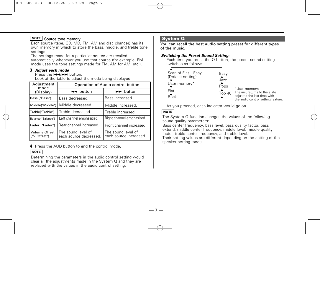 System q | Kenwood KRC-609 User Manual | Page 7 / 33