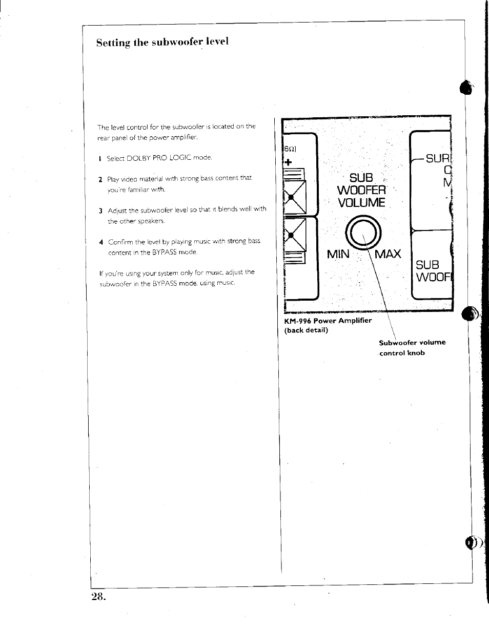 Setting the subwoofer level | Kenwood SPECTRUM 1050 AV User Manual | Page 27 / 28