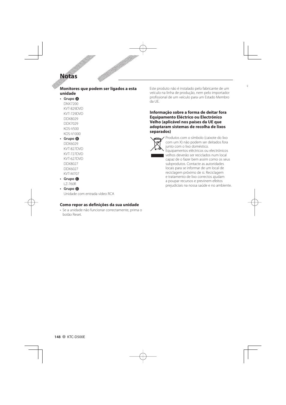 Notas | Kenwood KTC-D500E User Manual | Page 148 / 172