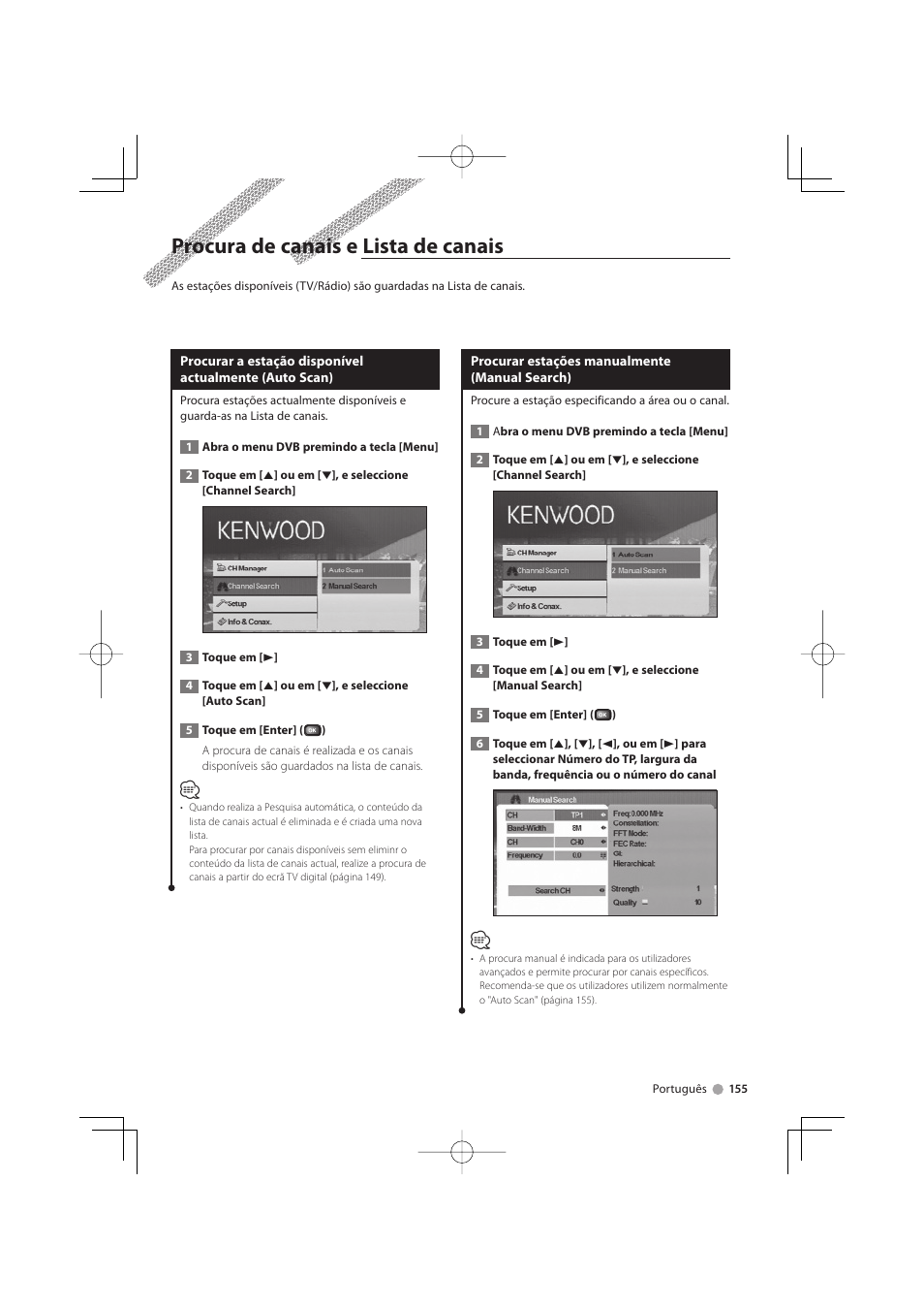 Procura de canais e lista de canais | Kenwood KTC-D500E User Manual | Page 155 / 172