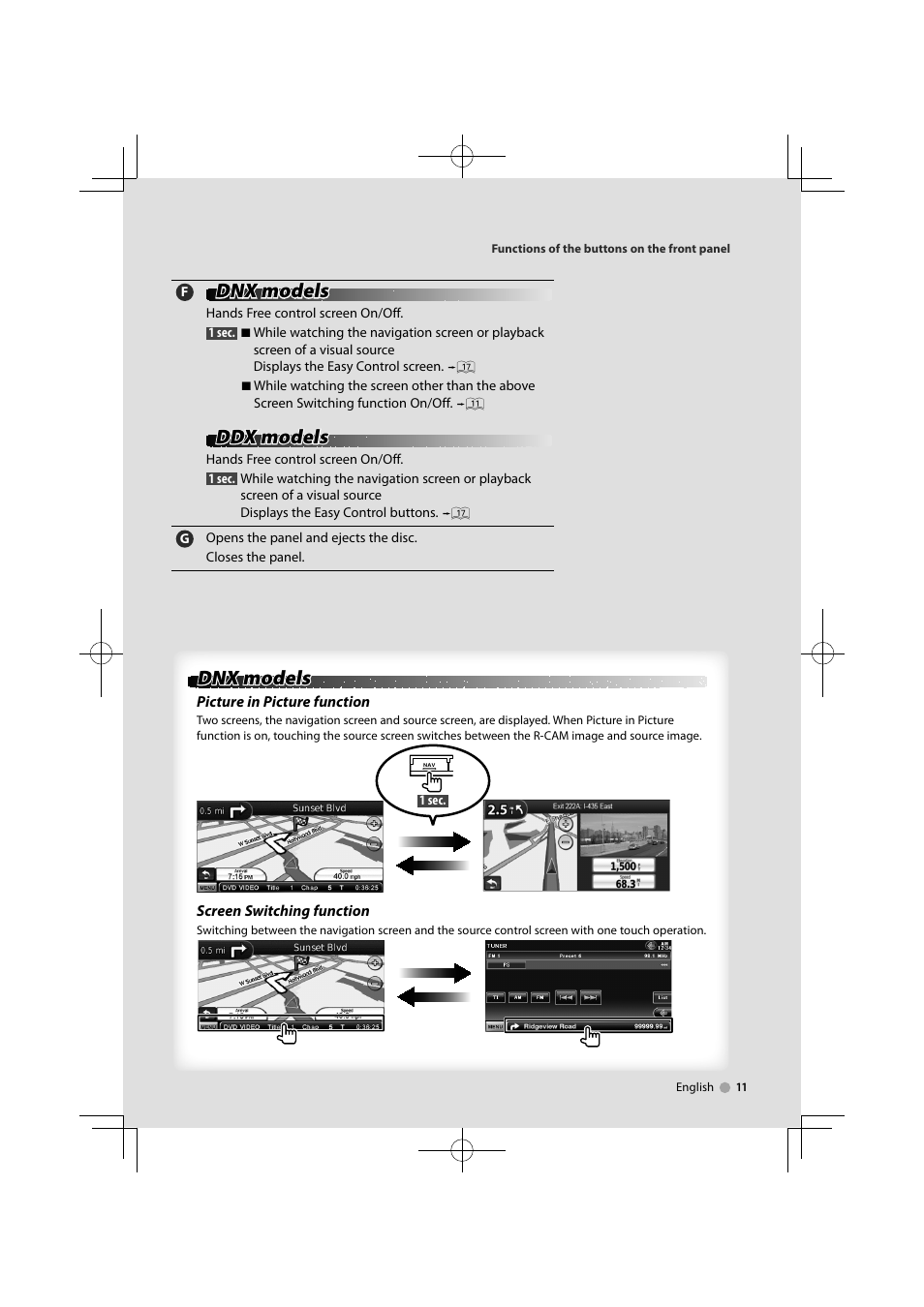 Dnx models, Ddx models | Kenwood DDX7034BT User Manual | Page 11 / 100