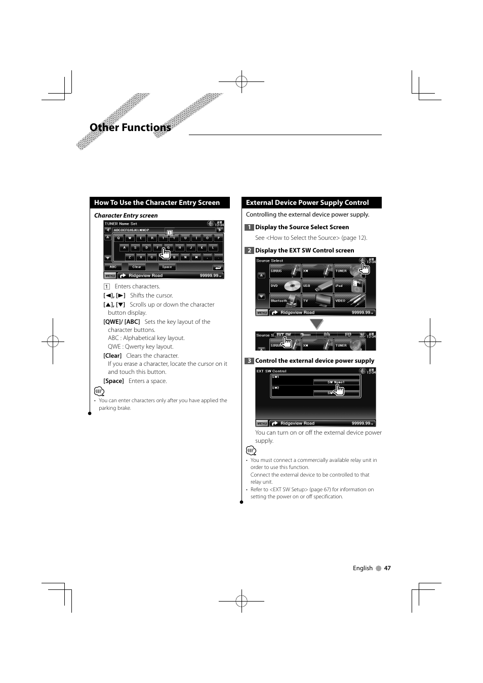 Other functions | Kenwood DDX7034BT User Manual | Page 47 / 100