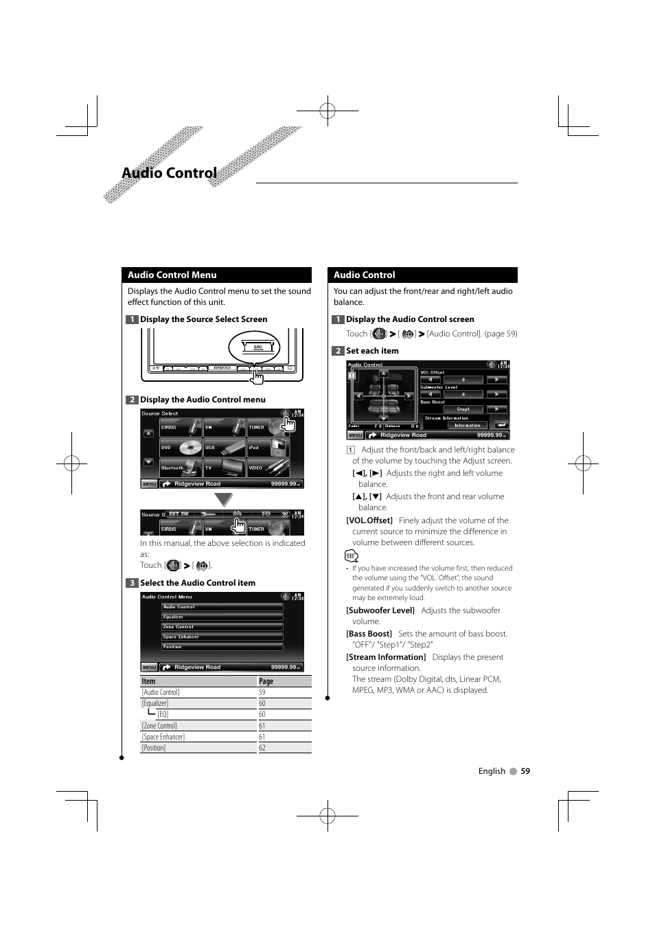 Audio control | Kenwood DDX7034BT User Manual | Page 59 / 100