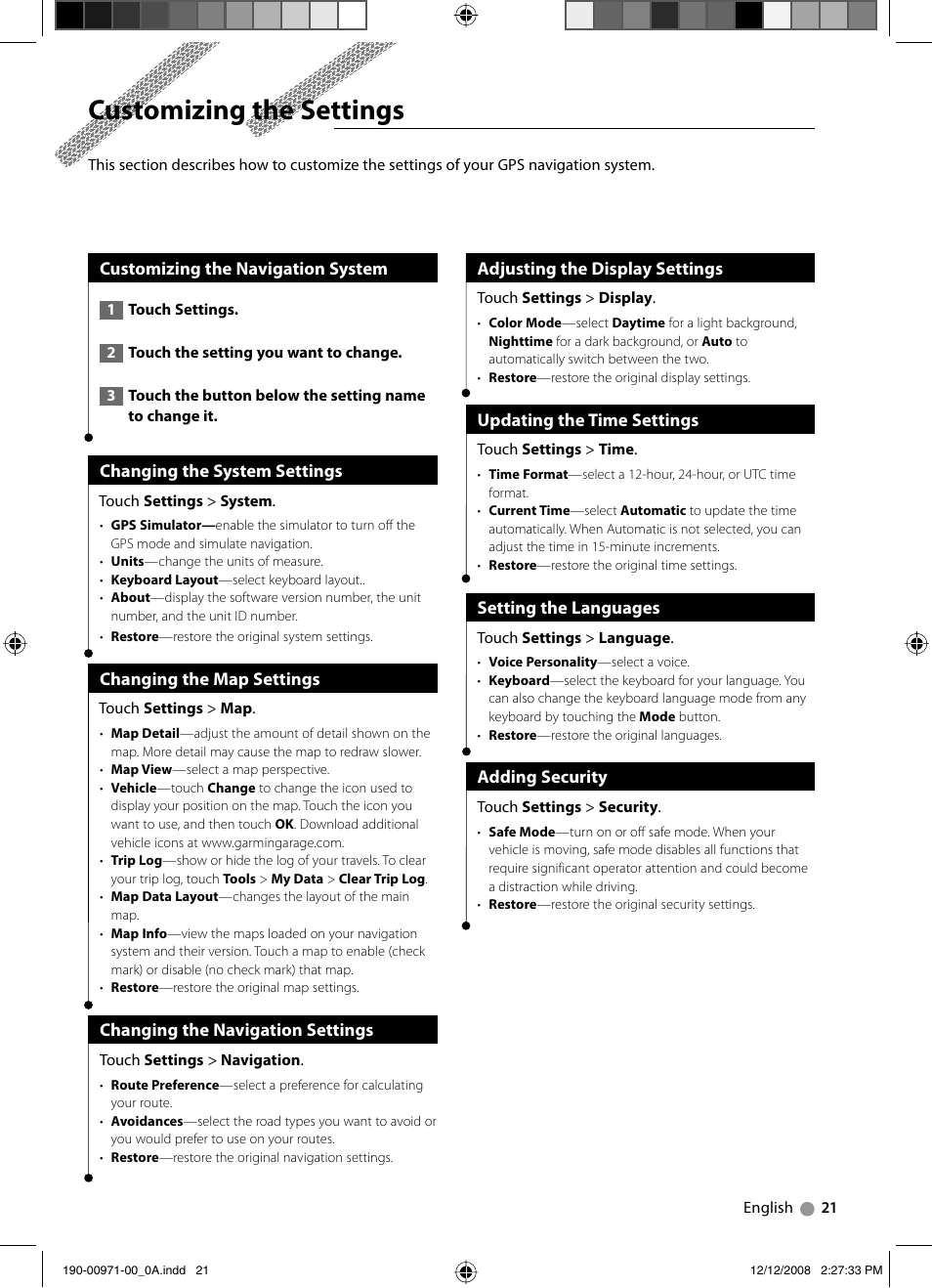 Customizing the settings | Kenwood DNX7240BT User Manual | Page 21 / 24