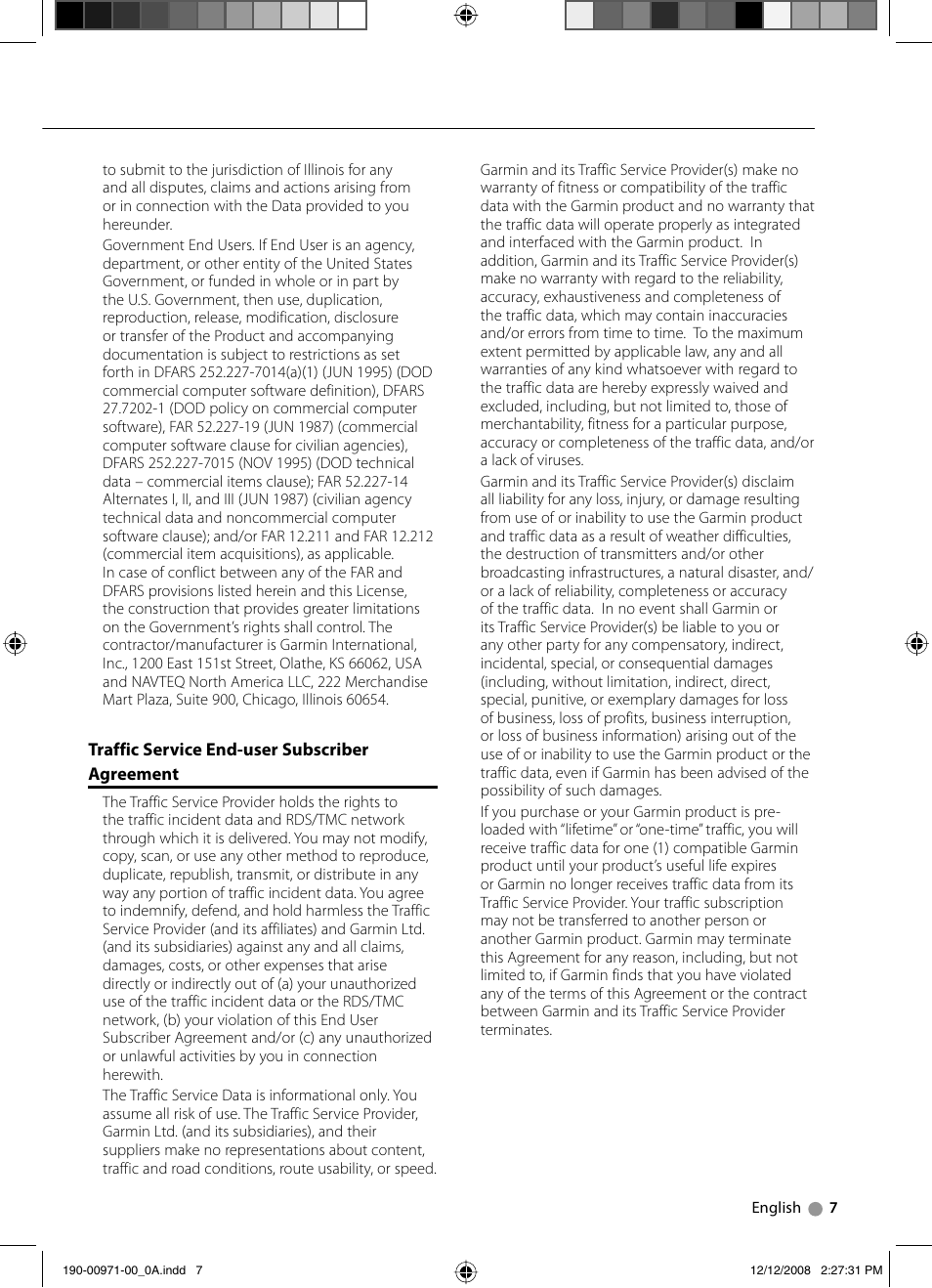 Traffic service end-user subscriber agreement | Kenwood DNX7240BT User Manual | Page 7 / 24
