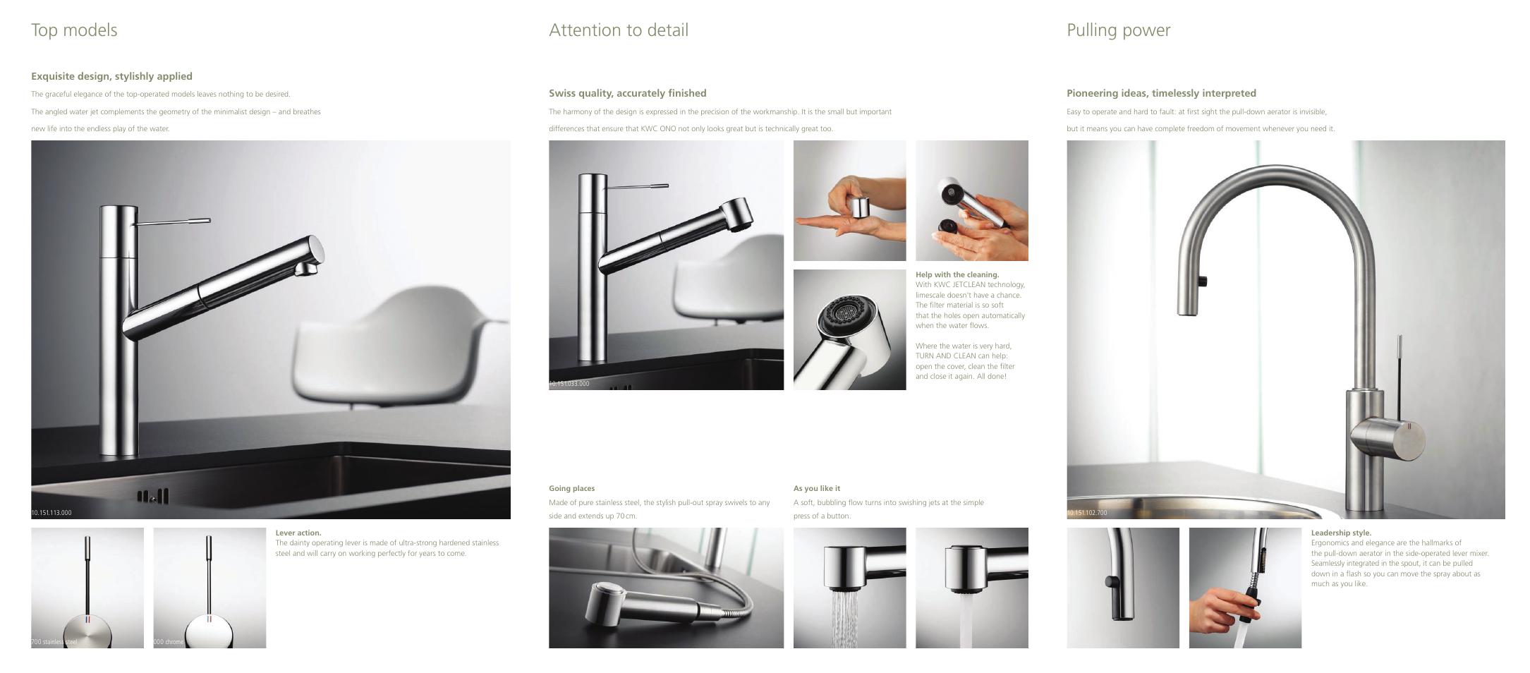 Top models, Attention to detail, Pulling power | KWC ONO 10.151.102.000 User Manual | Page 2 / 2