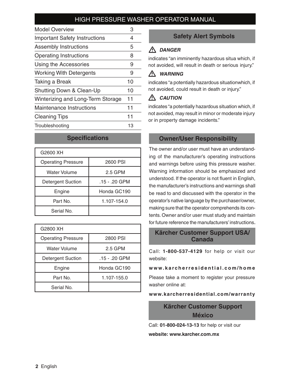 Karcher G2800XH User Manual | Page 2 / 40