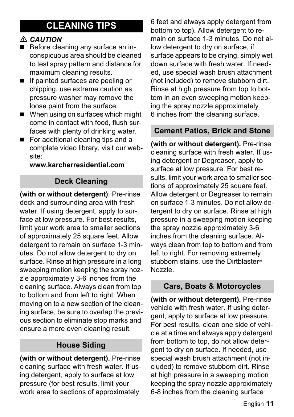 Cleaning tips | Karcher K 2.29 User Manual | Page 11 / 48