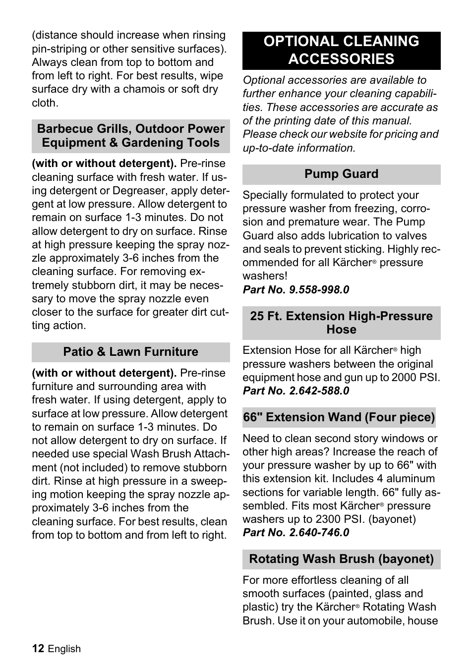 Optional cleaning accessories | Karcher K 2.29 User Manual | Page 12 / 48