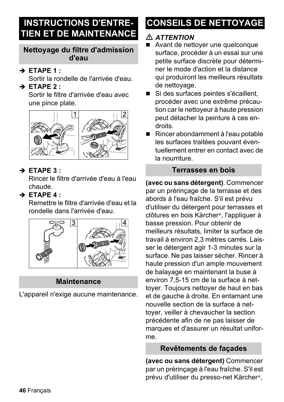 Instructions d'entre- tien et de maintenance, Conseils de nettoyage | Karcher K 2.360 User Manual | Page 46 / 52